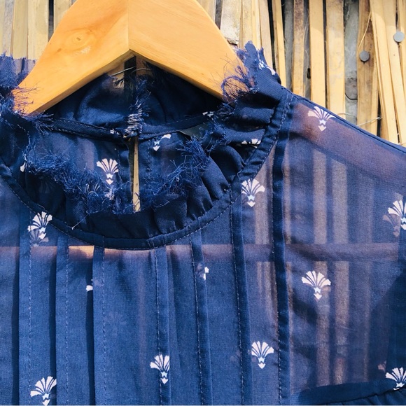 SOLD Portmans Navy Detailed High Neck Top w/ Pin Tucks 12 - Picture 9 of 17